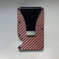 Minimalist RFID blocking card holder in rose pink carbon fiber with metal money clip - Red