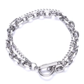 Double-layer hip-hop silver titanium steel bracelet with OT buckle on white background - 19cm / Silver