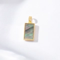 14K gold filled rectangular pendant featuring iridescent green and grey mother of pearl - H-11060 Colorful Shell Rectangle