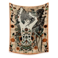 Bohemian skull and floral pattern tapestry for wall decoration with orange finish - 73X95CM/Brushed Fabric / Long-haired Woman with Skeleton Floral (GT330010)