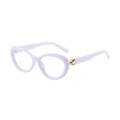 Fashionable white cat-eye glasses with golden fox head embossed temple decoration - White Frame Anti-blue Light