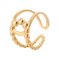 Anillo abierto de acero de titanio chapado en oro con doble hilera de cuentas ajustable - Dorado