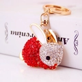 Portachiavi con coniglio scintillante con strass rossi e argento su metallo dorato - Rosso