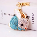 Simpatico portachiavi a coniglio dorato con strass blu e trasparenti per borse donna - Blu