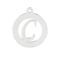 Close-up of a silver hollow-out round pendant with letter C in stainless steel - Letter C