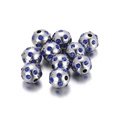 Polished silver stainless steel beads with inlaid blue rhinestones for DIY jewelry - 10mm Blue (KLJ2240-Z)