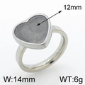 Anillo de acero inoxidable con incrustación de corazón gris de 12mm y ancho 14mm - US 6 / Estilo de Corazón Color Acero (KLJ3888-Z)