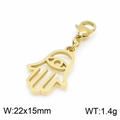 Goldener Hamsa Hand Anhänger mit Herz-Ausschnitt und Karabiner, 22x15mm, 1,4g Gewicht - Gold Augenmuster Hohl (KLJ6997-Z)