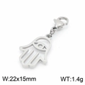 Silberner Hamsa Hand Herzanhänger aus Edelstahl mit Karabinerverschluss 22x15mm - Stahlfarbe Augenmuster Hohl (KLJ6998-Z)