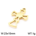 Polished golden stainless steel hollow cross pendant 23x15mm for DIY jewelry making - Slender Hollow Style (KLJ7088-Z)