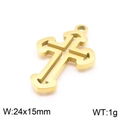 Polished gold stainless steel hollow cross pendant, measuring 24x15mm and weighing 1g - Classic Hollow Style (KLJ7100-Z)