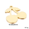Ciondolo a ciliegia dorato traforato in acciaio al titanio spazzolato, 28x26mm - Ciondolo a forma di ciliegia (KLJ2621-Z) / Oro