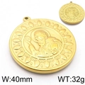 Religiöse Benediktus-Medaille aus Gold-Edelstahl, runder Anhänger mit Kreuz-Prägung, 40mm - Goldener Stil (KLJ5914-Z)