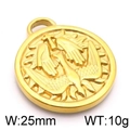 Colgante redondo de acero inoxidable dorado con relieve de pájaro y cruz, 25 mm - Paloma de la Paz (KLJ5930-Z) / Dorado