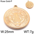 Colgante medalla San Benito oro rosa, dije circular de acero de titanio de 25mm - Oro Rosa (KLJ5921-Z)