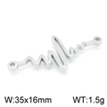 Connettore ciondolo battito cardiaco in acciaio titanio argento per gioielli, 35x16mm - Forma d'onda ECG Colore Acciaio (KLJ3830-Z/35x16mm)
