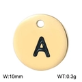 Ciondolo rotondo da 10mm in acciaio inossidabile dorato con lettera A in smalto nero - Lettera A Oro (KLJ1378-Z)