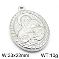 Colgante ovalado de la Virgen María en plata con relieve fino y borde decorativo - Estilo Virgen con el Niño Color Acero (KLJ5923-Z)