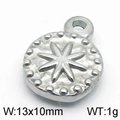 Silberner runder Edelstahl-Anhänger mit Sternenmuster und Perlenrand, 13x10mm - KLJ6102-Z / Stahlfarbe (13*10mm)