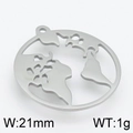Colgante de mapa mundial en acero inoxidable plateado, 21mm de diámetro y 1g de peso - 21mm / Color Acero (KLJ4319-Z)