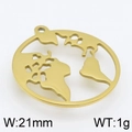 Colgante mapa del mundo hueco en acero dorado, diámetro 21mm y peso de 1g - 21mm / Dorado (KLJ4320-Z)