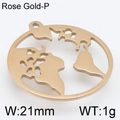 Colgante de mapa del mundo hueco en acero inoxidable oro rosa para collar creativo - 21mm / Oro Rosa (KLJ4321-Z)