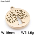 Colgante Árbol de la Vida redondo de 15 mm en acero inoxidable oro rosa para collares - 15mm / Oro rosa