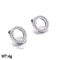17mm silver stainless steel hoop earrings with sparkling cubic zirconia crystals - Micro Pave Wide Round Style B (KLJ573-Z)