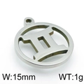 Golden Gemini zodiac sign pendant in stainless steel with 15mm width for DIY jewelry - Steel Gemini