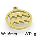 Golden Aquarius zodiac pendant in stainless steel, 15mm width and 1g weight design - Gold Aquarius