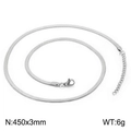 Sleek silver stainless steel flat snake chain necklace 45cm for women with lobster clasp - 450x3mm / Silver