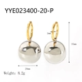 18K vergoldete Creolen mit polierten silbernen Hohlmetallkugeln für Damen - Silberne zweifarbige Kugel-Stil (YYE023400-20-P)