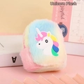 Cute unicorn plush coin purse with rainbow gradient fur and 3D silicone unicorn patch - Unicorn Four-color Gradient