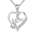 Vintage silver heart-shaped Mom pendant necklace with clear cubic zirconia stones - White (XL924)
