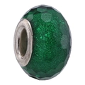 Detailed view of a green faceted resin charm bead with a metal core for DIY bracelets - Green