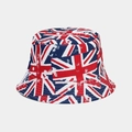 Close-up of distressed Union Jack print canvas bucket hat with detailed stitching - Color 2-Retro UK Flag