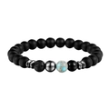 Matte black beaded yoga bracelet with volcanic lava stone and emperor stone accents - Blue White Texture