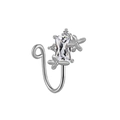 Detailed view of silver non-pierced heart nose clip with rectangular zircon and small flowers - Rectangular Clear Rhinestone Flower (FNN3111840)