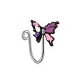 Detail of silver U-shaped butterfly nose clip with pink and purple zircon micro-inlay - Black Pink Purple Butterfly (FNN3111845)