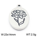 Oval stainless steel birth month carnation flower pendant with 23x14mm dimensions - Rose Style (KLJ8065-Z) / Silver