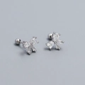Orecchini a perno a forma di fiocco in argento S925 con zirconi e chiusura a vite - Argento 925 / Oro Bianco