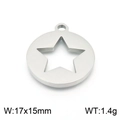 Silver stainless steel hollow star round charm pendant measuring 17x15mm and 1.4g - Steel Color (KLJ7779-Z)
