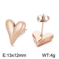 Elegant 18K rose gold heart stud earrings in polished stainless steel, 13x12mm size - Rose Gold (KE108066-Z)