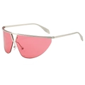 Occhiali da sole a mascherina Y2K senza montatura con montatura argento e lenti rosa - Montatura Argento Lenti Rosa Rosso