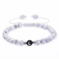 6mm white turquoise beaded bracelet with letter L and adjustable woven cord - Letter I (I-Distance Bracelet)