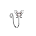 Detail of silver butterfly nose ring clip featuring four sparkling rhinestones - Silver Butterfly Style (FNN3111806)