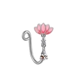 Silver nose ring clip with pink lotus flower and teardrop zircon on white background - Pink Lotus Style (FNN3111832)