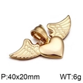 Colgante de corazón con alas dorado de acero titanio, 40x20mm y joya ligera de 6g - Colgante de Ala de Corazón (KP77974-Z) / Dorado