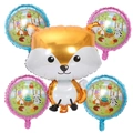 Forest party set with fox foil balloon and animal theme round balloons on white background - Fox and Round Balloons Set