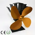 Orange heat powered fireplace fan with 4 blades made of anodized aluminum for wood stoves - Gold
